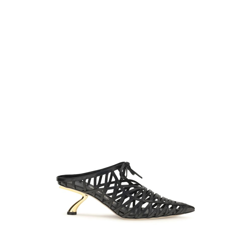 Ferragamo Black Calf Leather Bos Taurus Mules Ferragamo