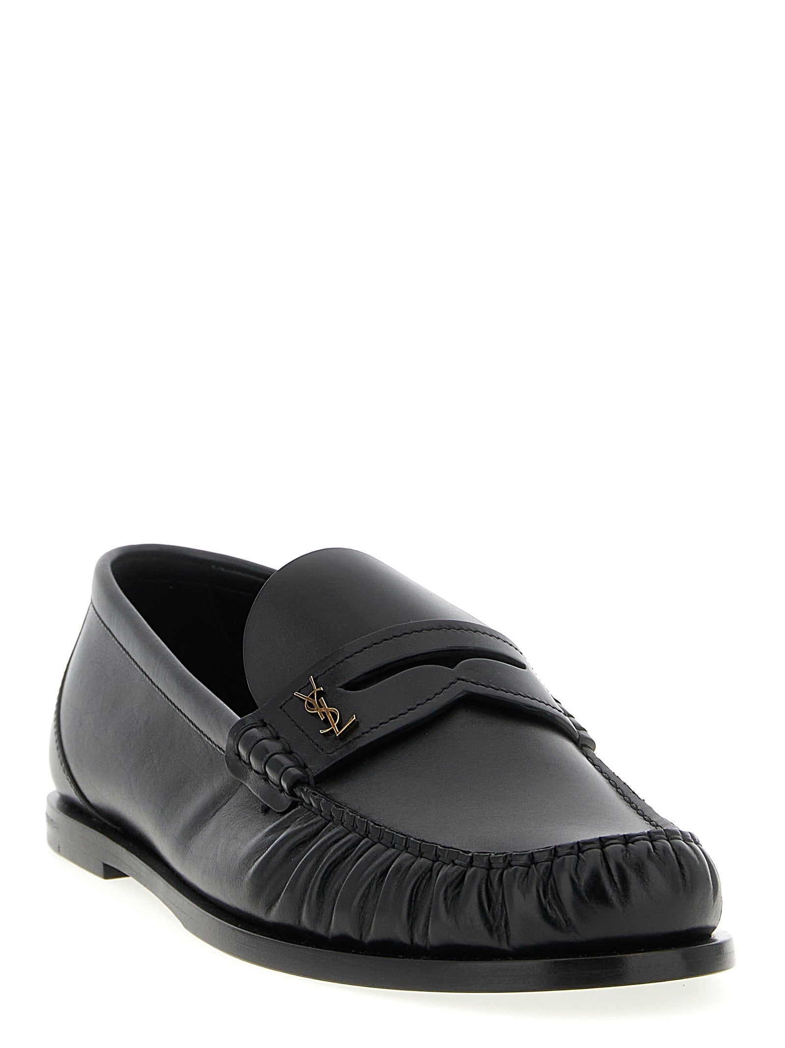 Saint Laurent Black Calfskin Slip-On Loafers Saint Laurent