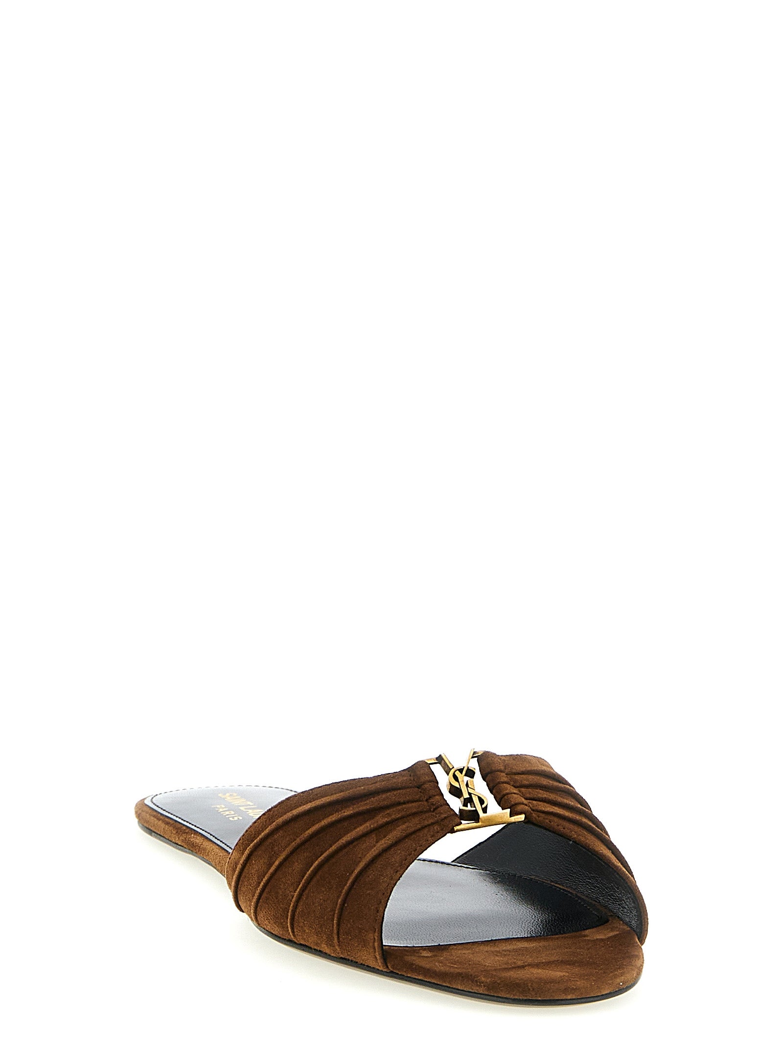 Saint Laurent Brown Calfskin Slides Saint Laurent