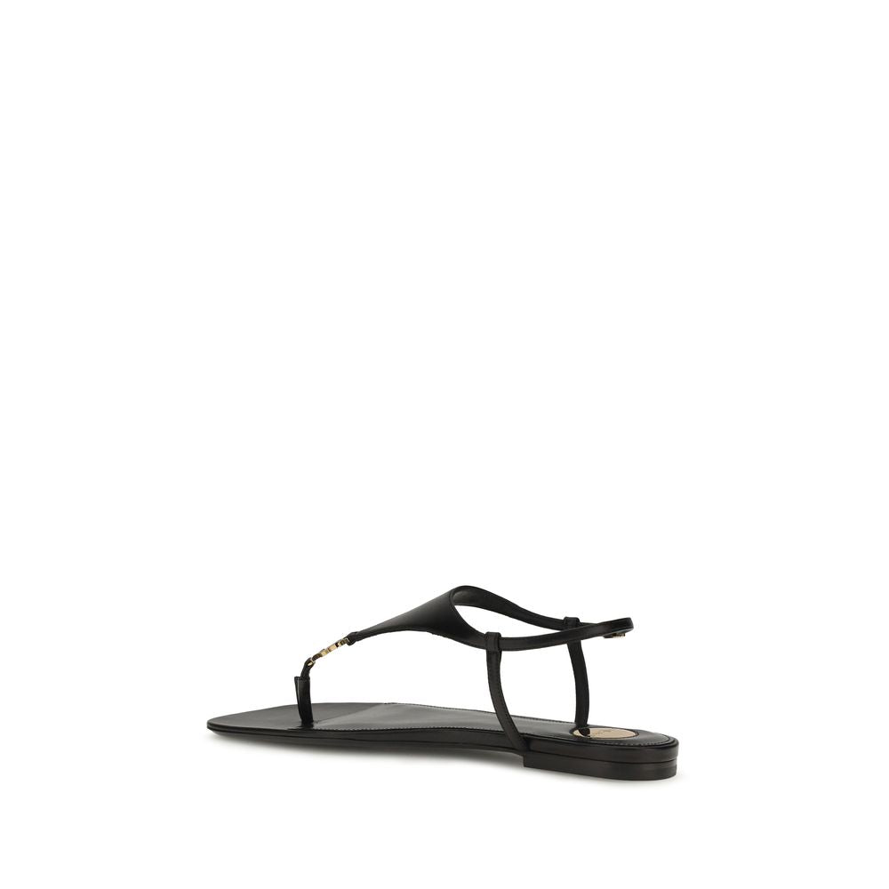 Saint Laurent Black Calf Leather Bos Taurus Flat Sandals Saint Laurent