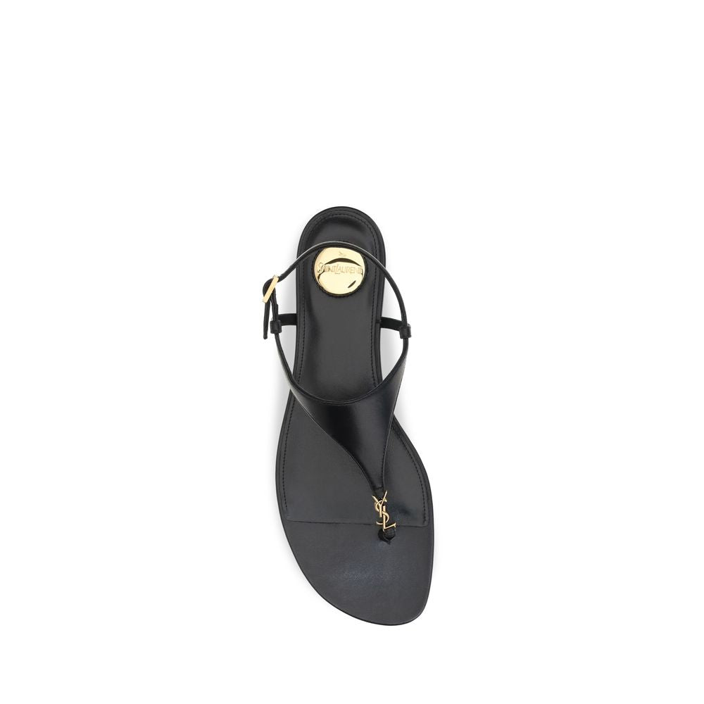 Saint Laurent Black Calf Leather Bos Taurus Flat Sandals Saint Laurent