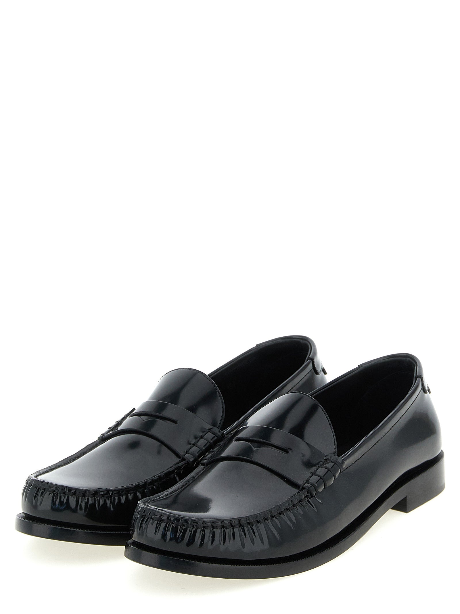 Saint Laurent Black Calfskin Slip-On Loafers Saint Laurent