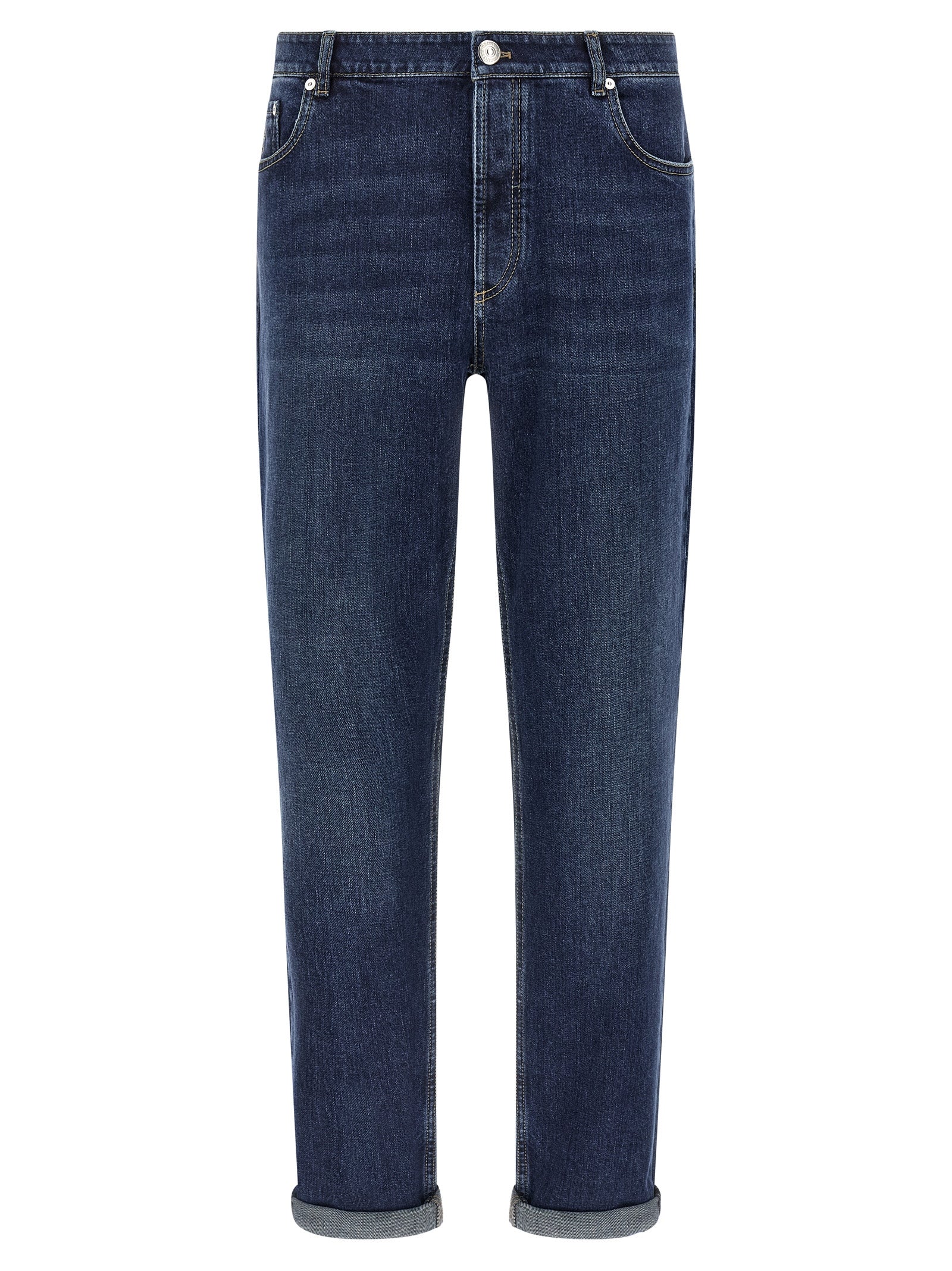 Brunello Cucinelli Blue Cotton Straight-Leg Jeans Brunello Cucinelli