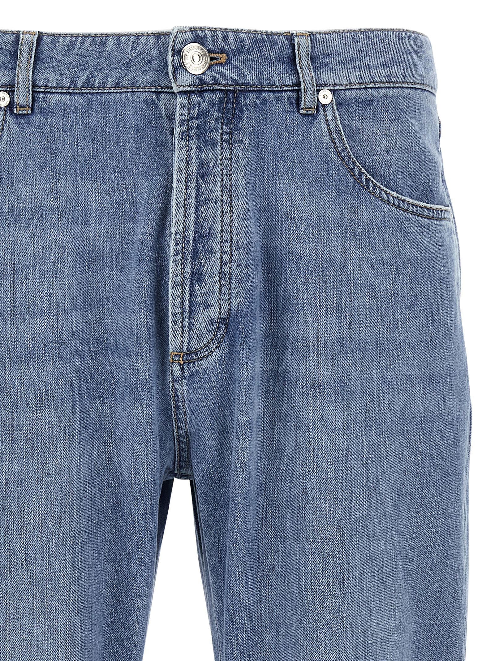 Brunello Cucinelli Blue Cotton Straight-Leg Jeans Brunello Cucinelli