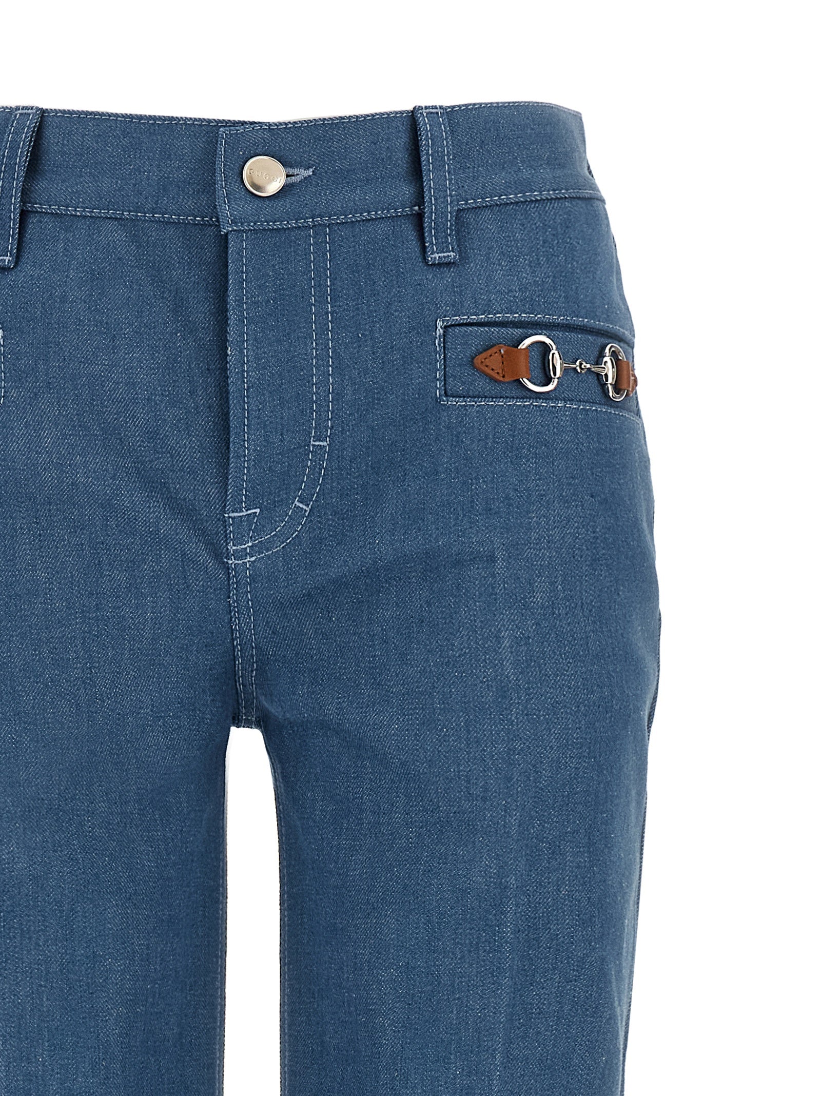 Gucci Blue Cotton Straight-Leg Jeans Gucci