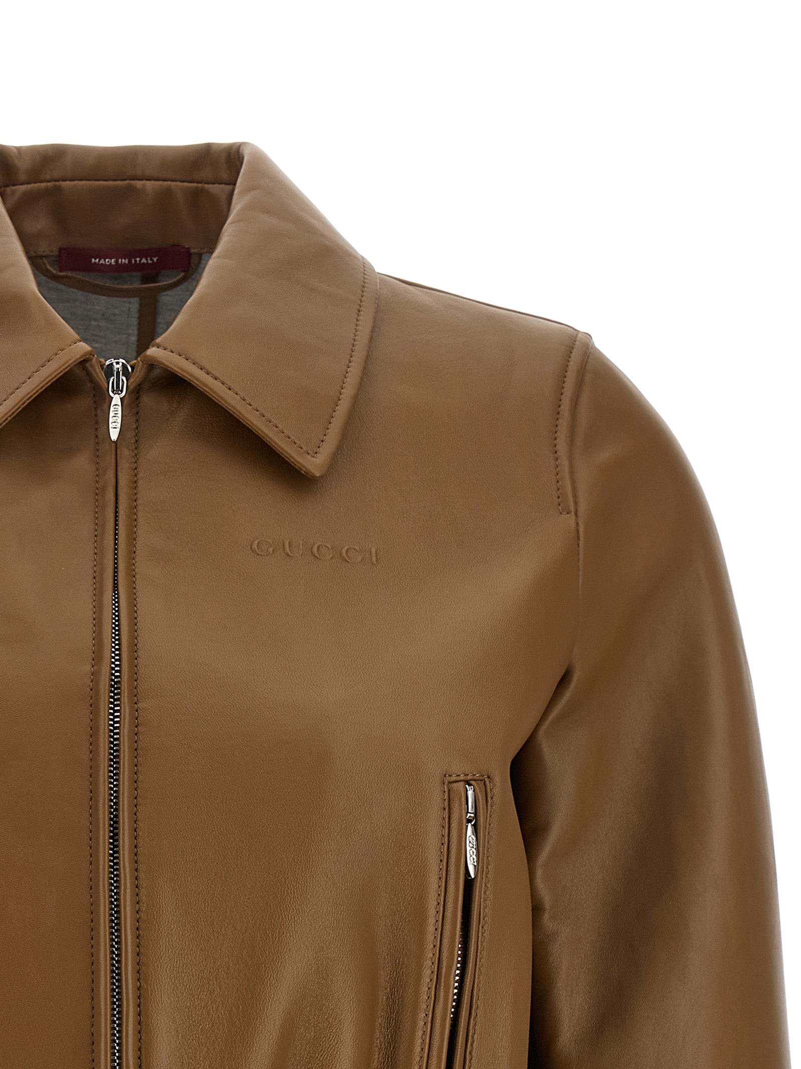 Gucci Beige Lamb Leather Leather Jacket Gucci