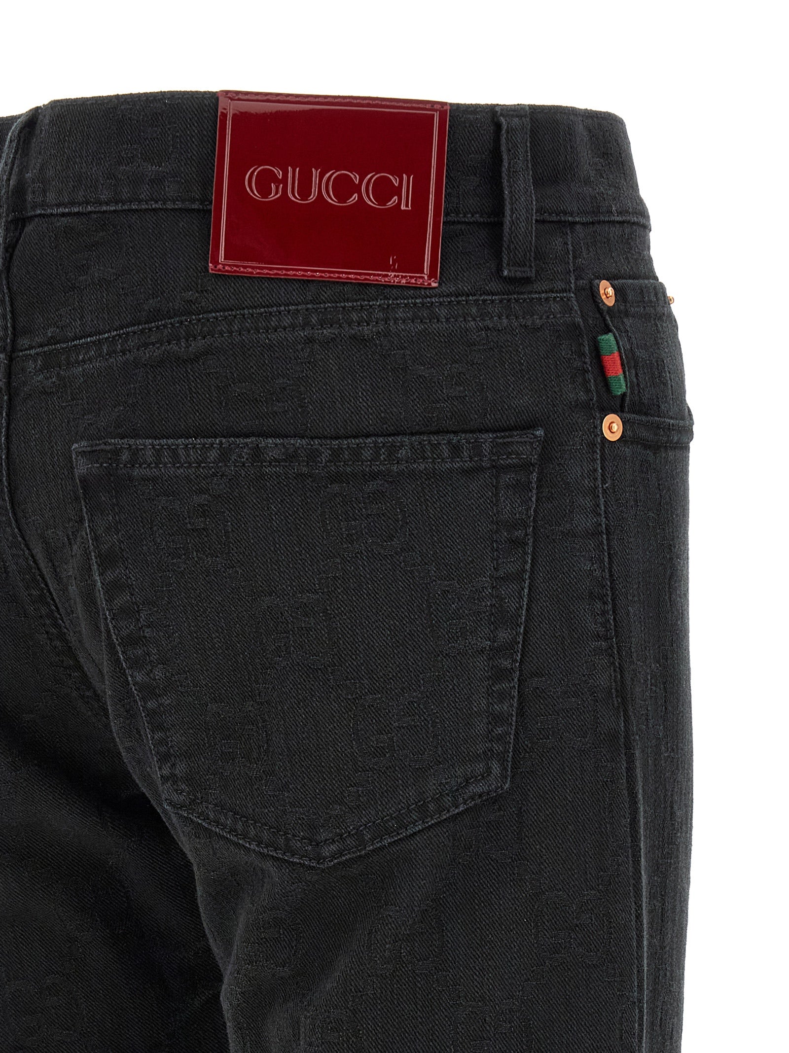 Gucci Black Cotton Straight-Leg Jeans Gucci