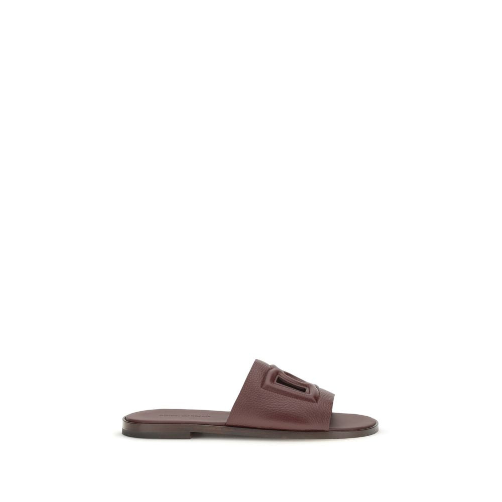 Dolce & Gabbana Brown Calf Leather Bos Taurus Flat Sandals Dolce & Gabbana