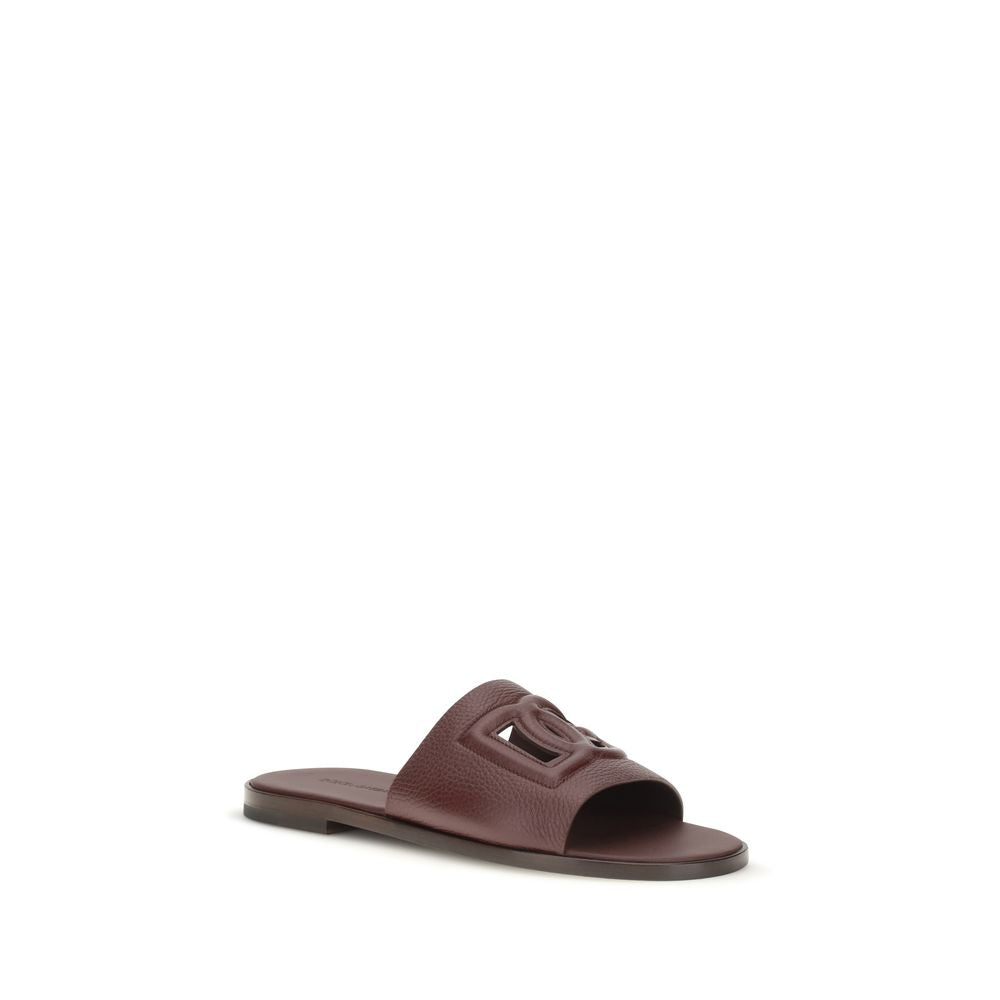 Dolce & Gabbana Brown Calf Leather Bos Taurus Flat Sandals Dolce & Gabbana