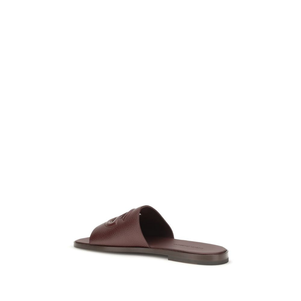Dolce & Gabbana Brown Calf Leather Bos Taurus Flat Sandals Dolce & Gabbana