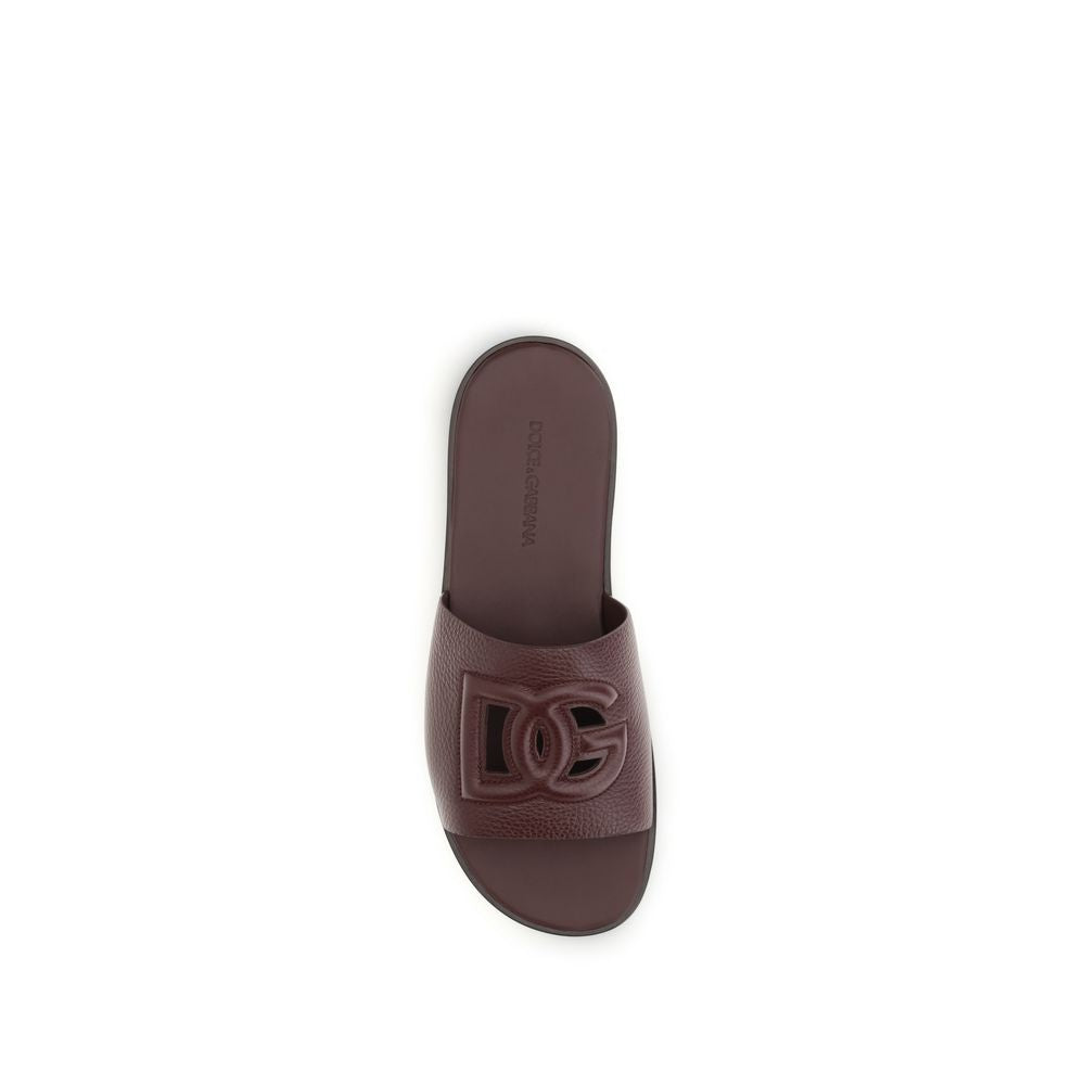 Dolce & Gabbana Brown Calf Leather Bos Taurus Flat Sandals Dolce & Gabbana