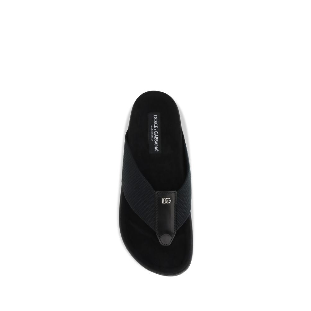 Dolce & Gabbana Black Polyester Flip-Flop Sandals Dolce & Gabbana