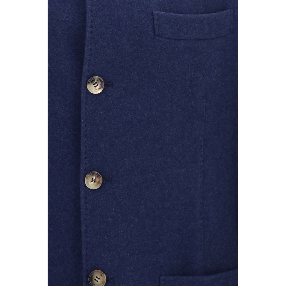 Brunello Cucinelli Blue Cashmere Full-Length Jacket Brunello Cucinelli