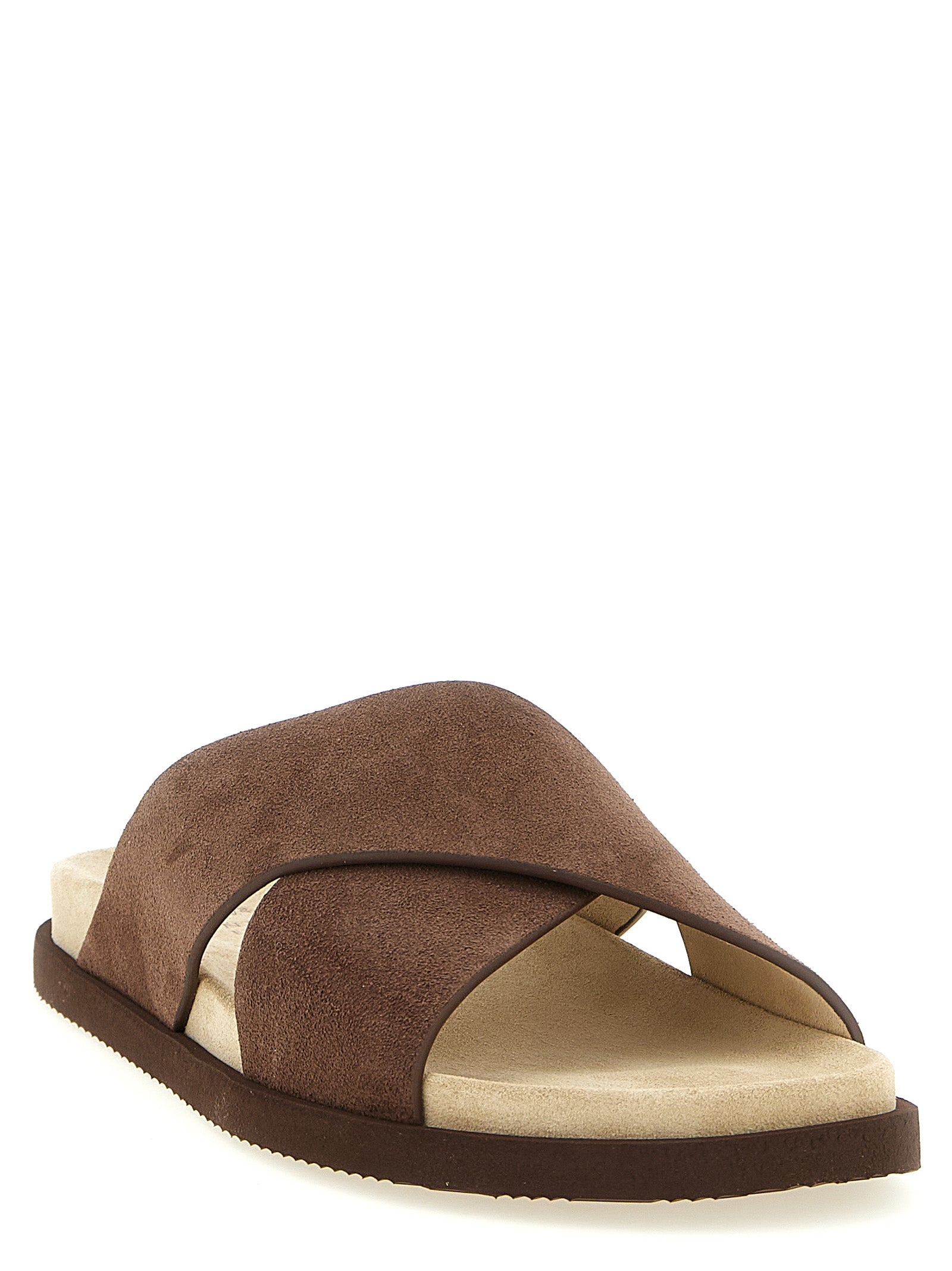 Brunello Cucinelli Brown Calfskin Slides Brunello Cucinelli