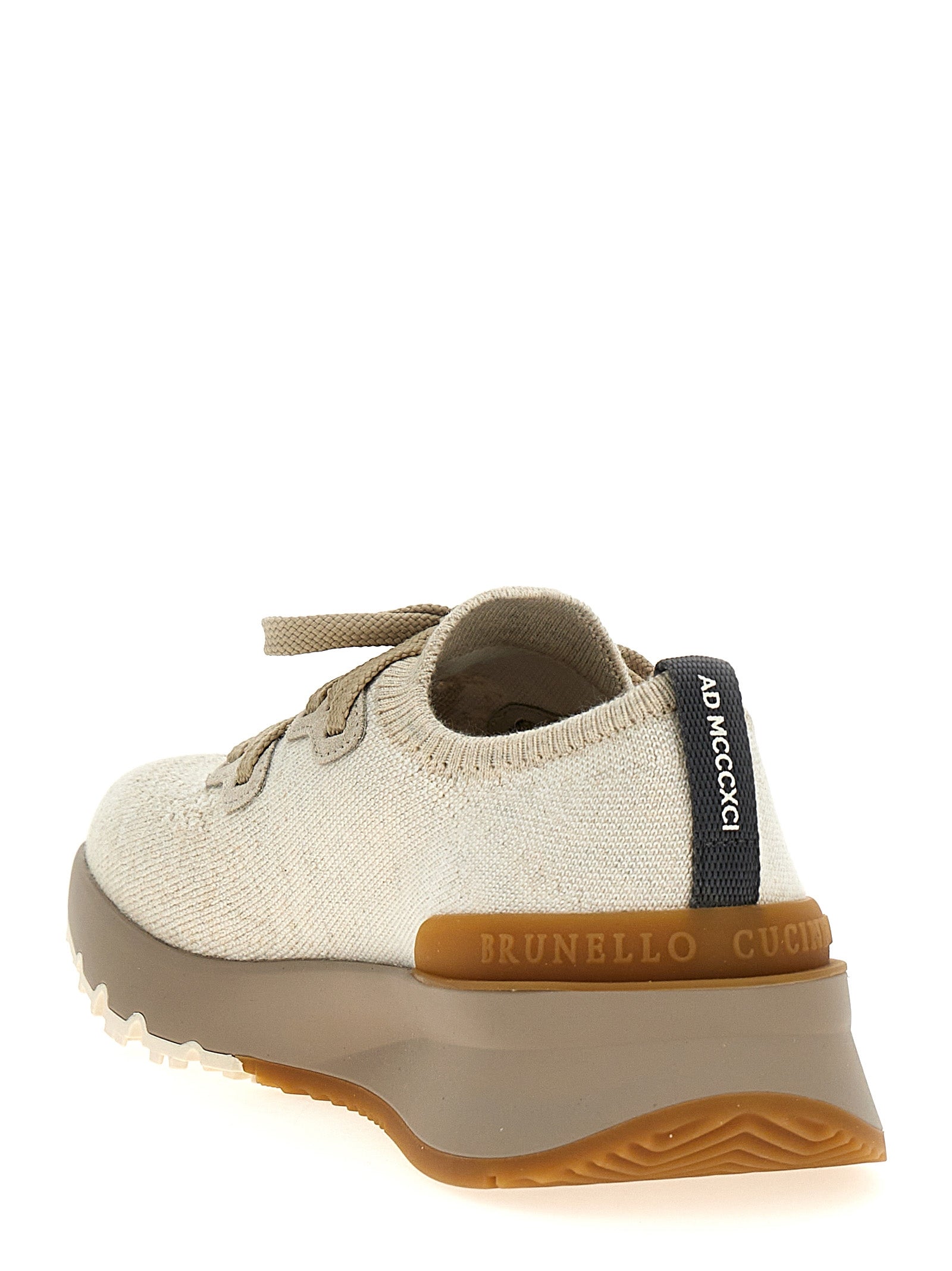 Brunello Cucinelli Beige Cotton Low Top Sneakers Brunello Cucinelli