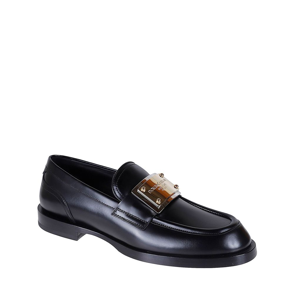 Dolce & Gabbana Black Calfskin Slip-On Loafers Dolce & Gabbana
