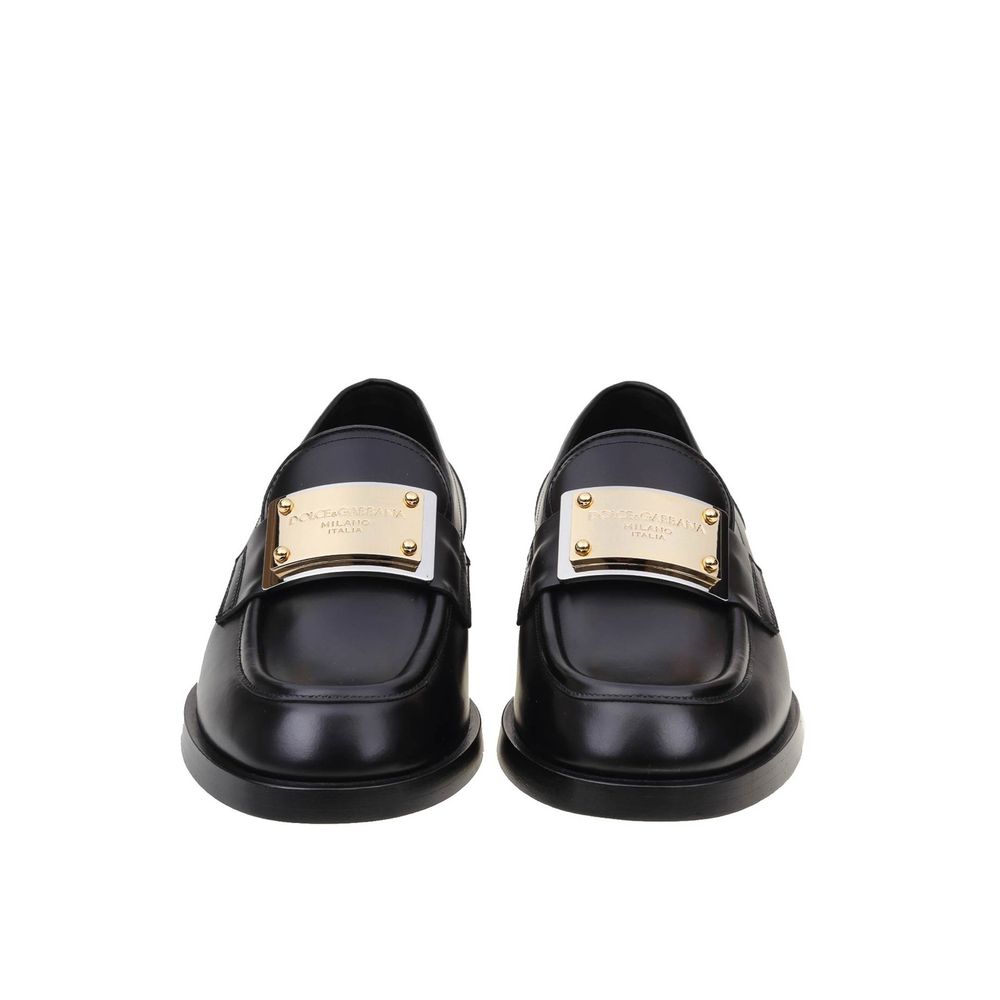 Dolce & Gabbana Black Calfskin Slip-On Loafers Dolce & Gabbana