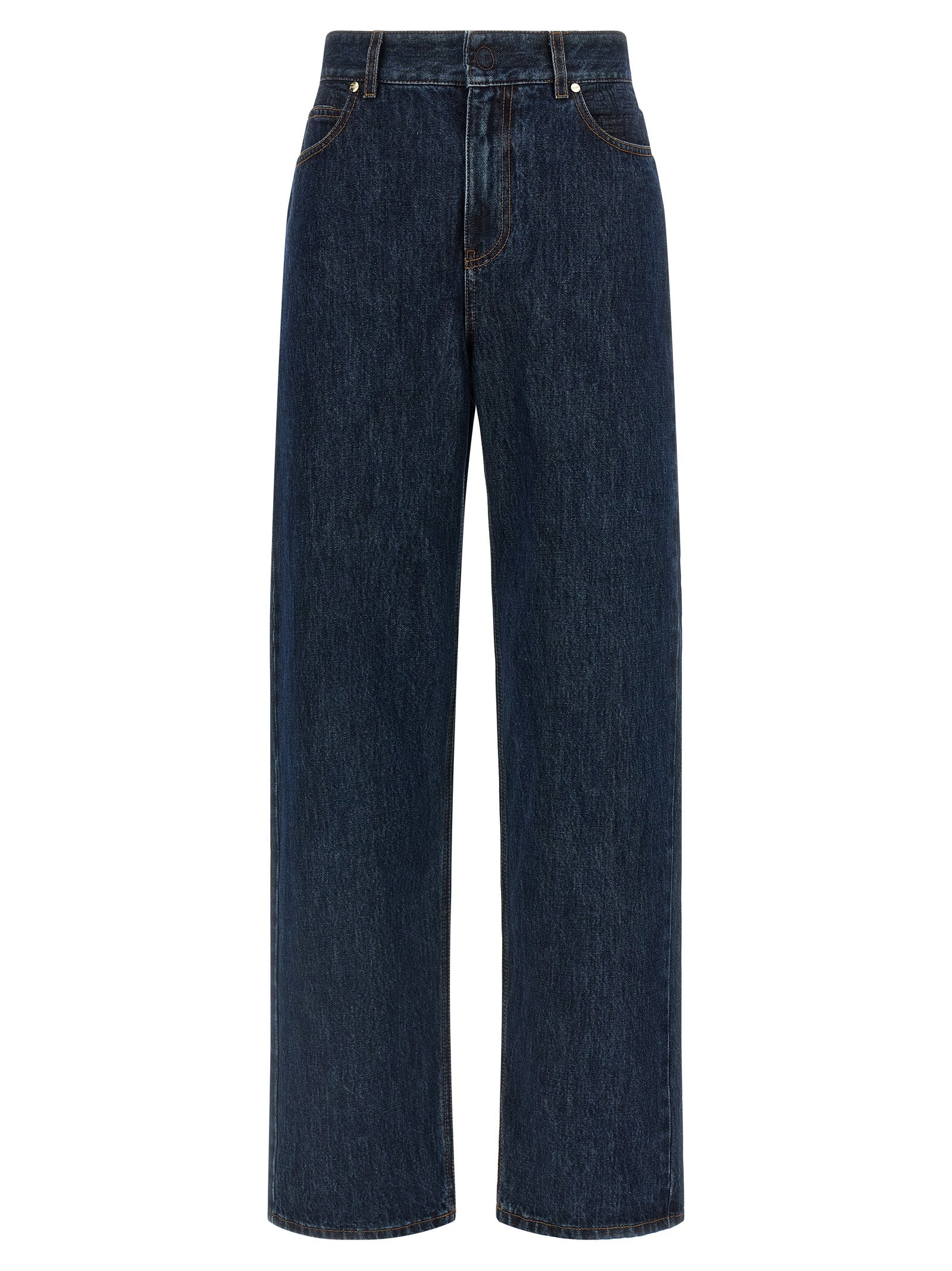 Fendi Blue Cotton Straight-Leg Jeans Fendi