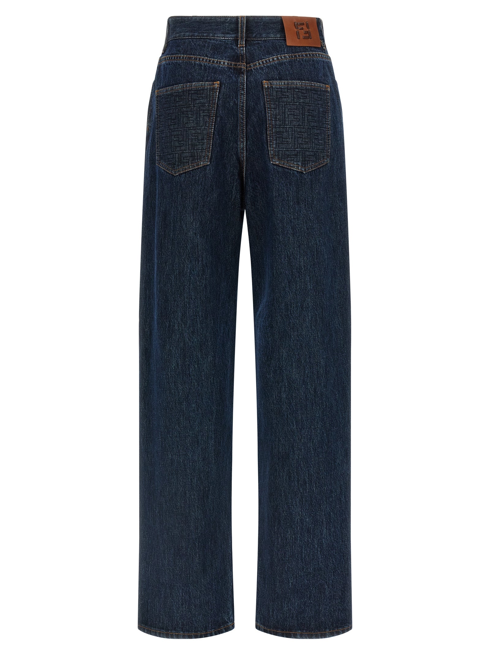 Fendi Blue Cotton Straight-Leg Jeans Fendi