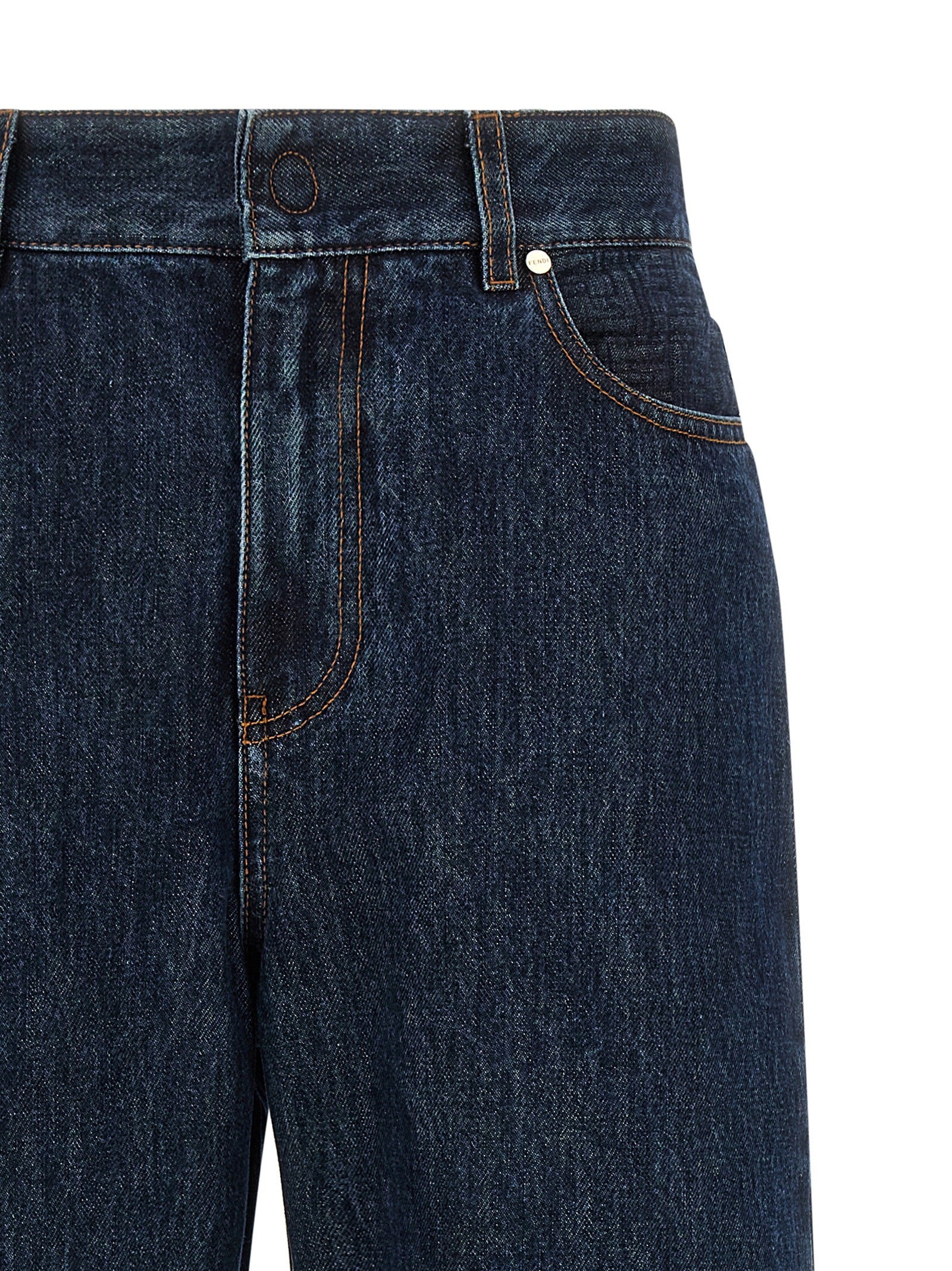 Fendi Blue Cotton Straight-Leg Jeans Fendi