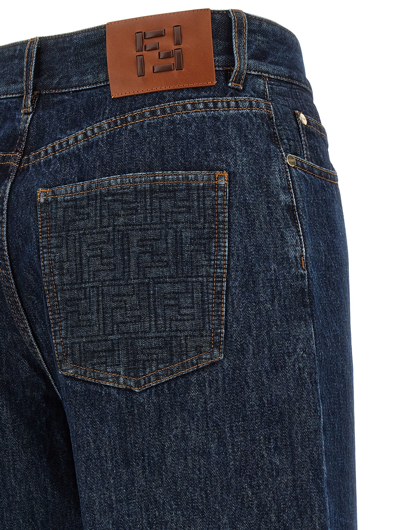 Fendi Blue Cotton Straight-Leg Jeans Fendi