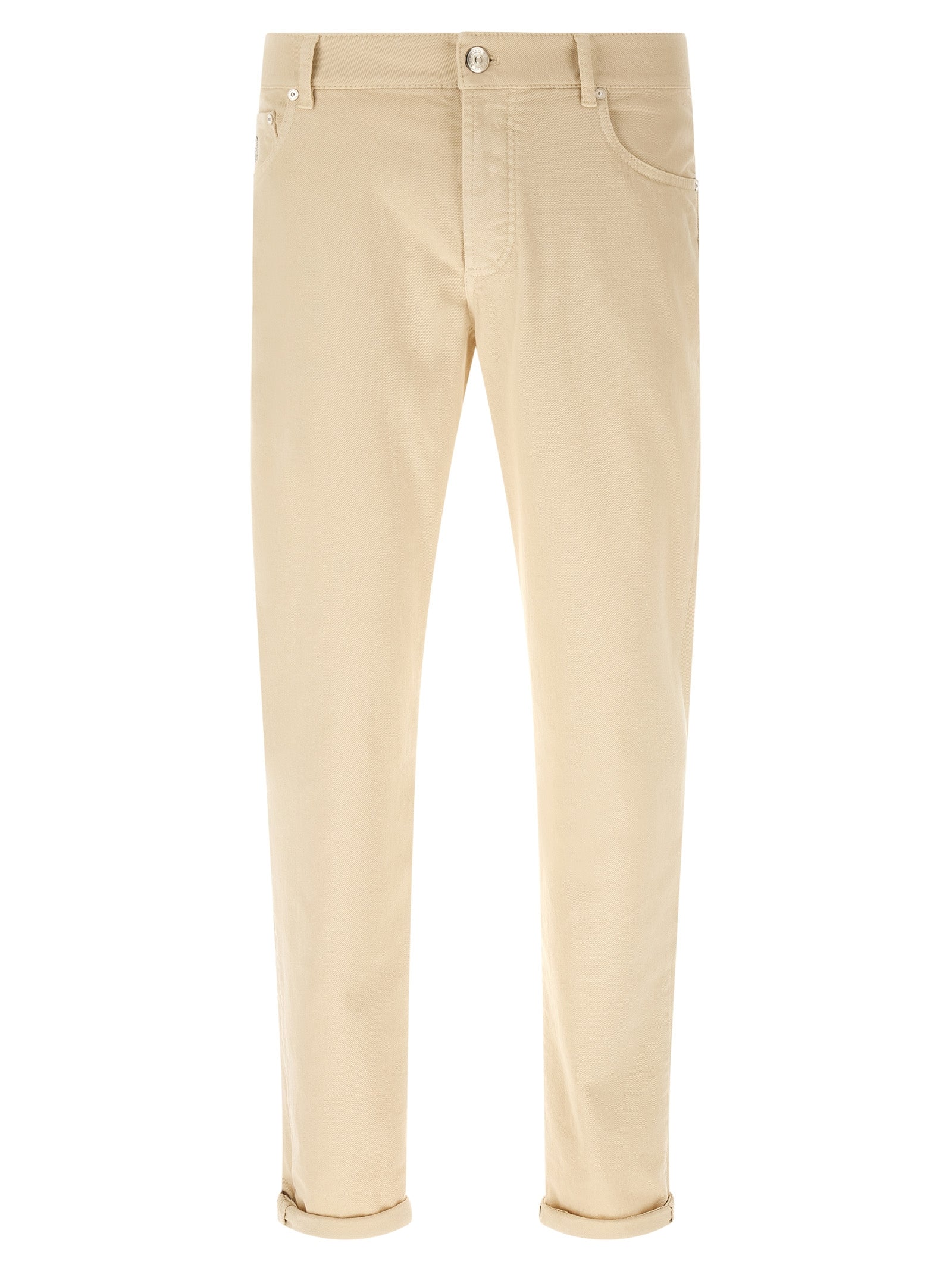 Brunello Cucinelli Beige Cotton Straight-Leg Jeans Brunello Cucinelli