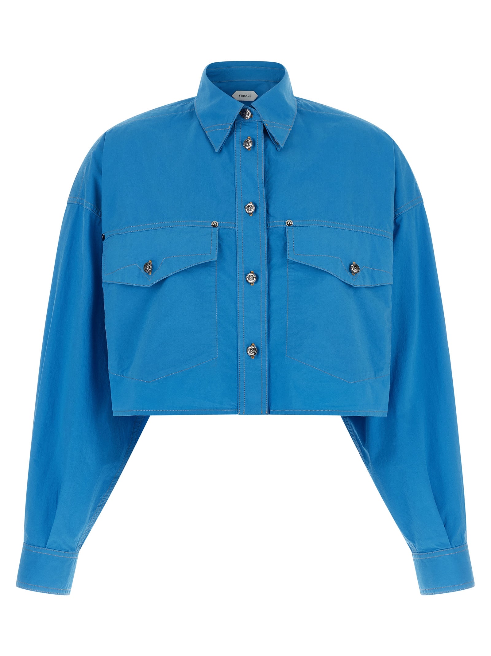 Versace Blue Cotton Blouse Versace