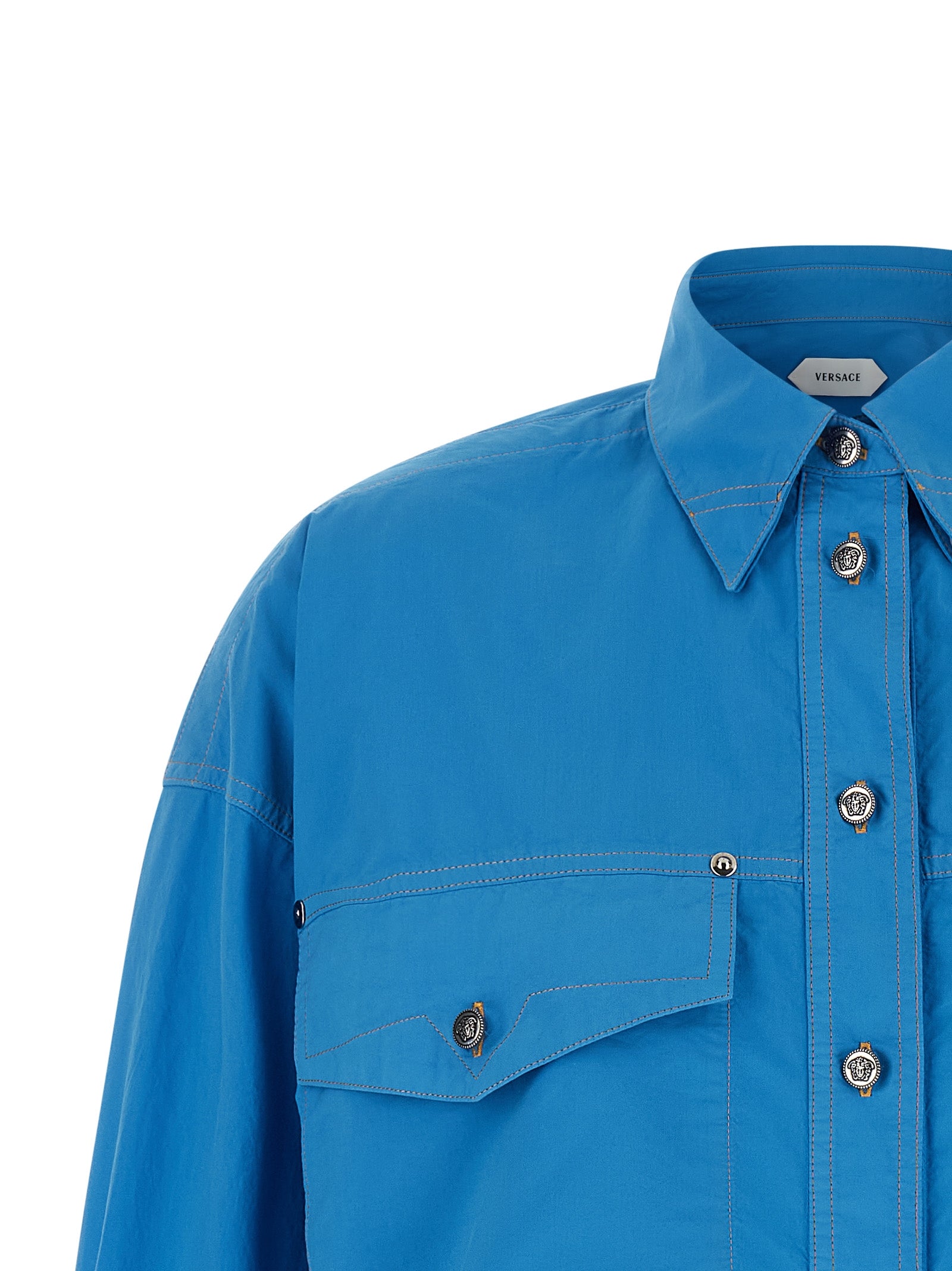 Versace Blue Cotton Blouse Versace