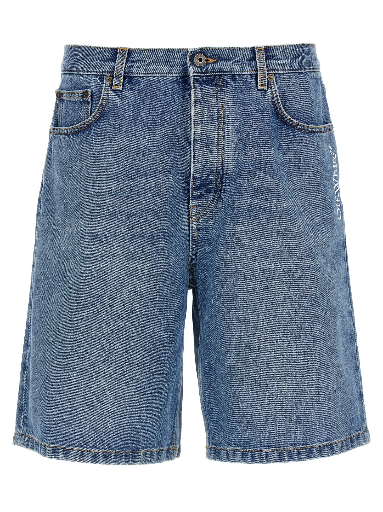 Off-White Blue Cotton Bermuda Shorts Off-White