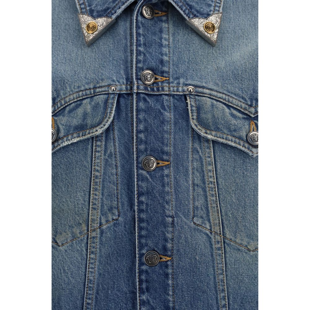 Versace Blue Cotton Denim Jacket Versace