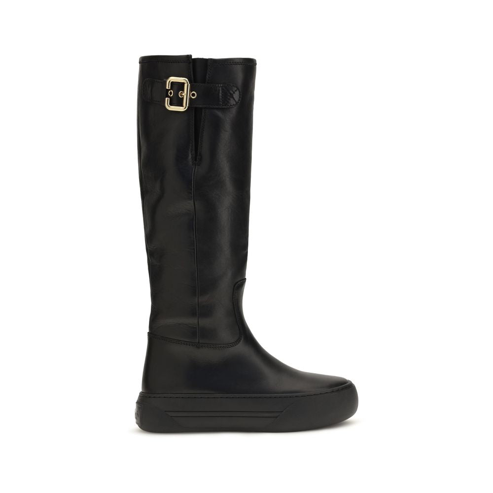 Chloé Black Calf Leather Bos Taurus Flat Boots Chloé