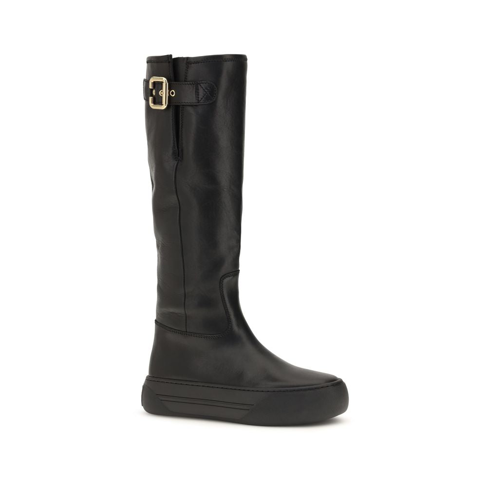 Chloé Black Calf Leather Bos Taurus Flat Boots Chloé