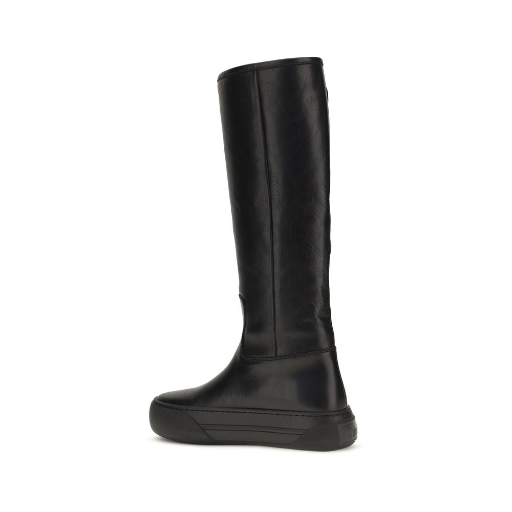 Chloé Black Calf Leather Bos Taurus Flat Boots Chloé