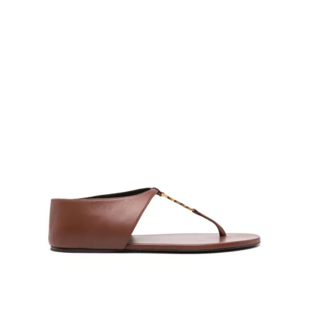 Saint Laurent Brown Lamb Leather Flip-Flop Sandals Saint Laurent