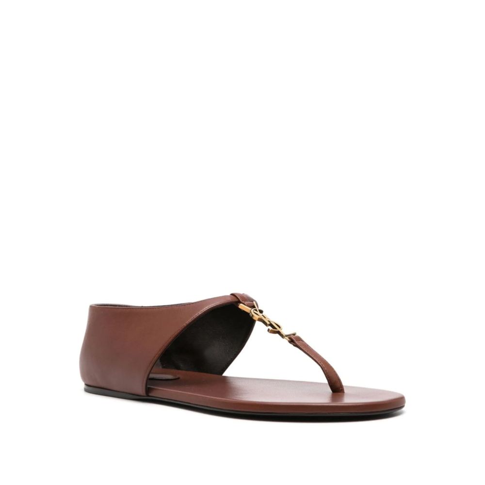 Saint Laurent Brown Lamb Leather Flip-Flop Sandals Saint Laurent