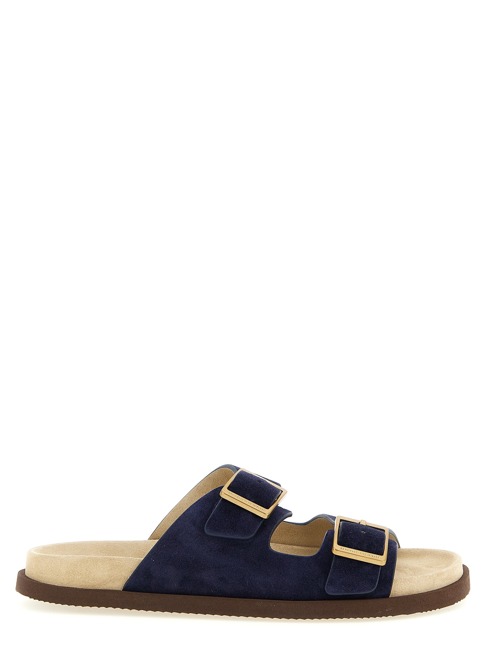 Brunello Cucinelli Blue Calfskin Slides Brunello Cucinelli