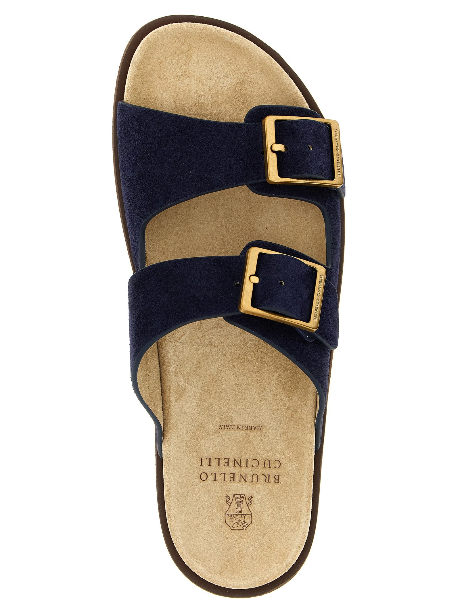 Brunello Cucinelli Blue Calfskin Slides Brunello Cucinelli