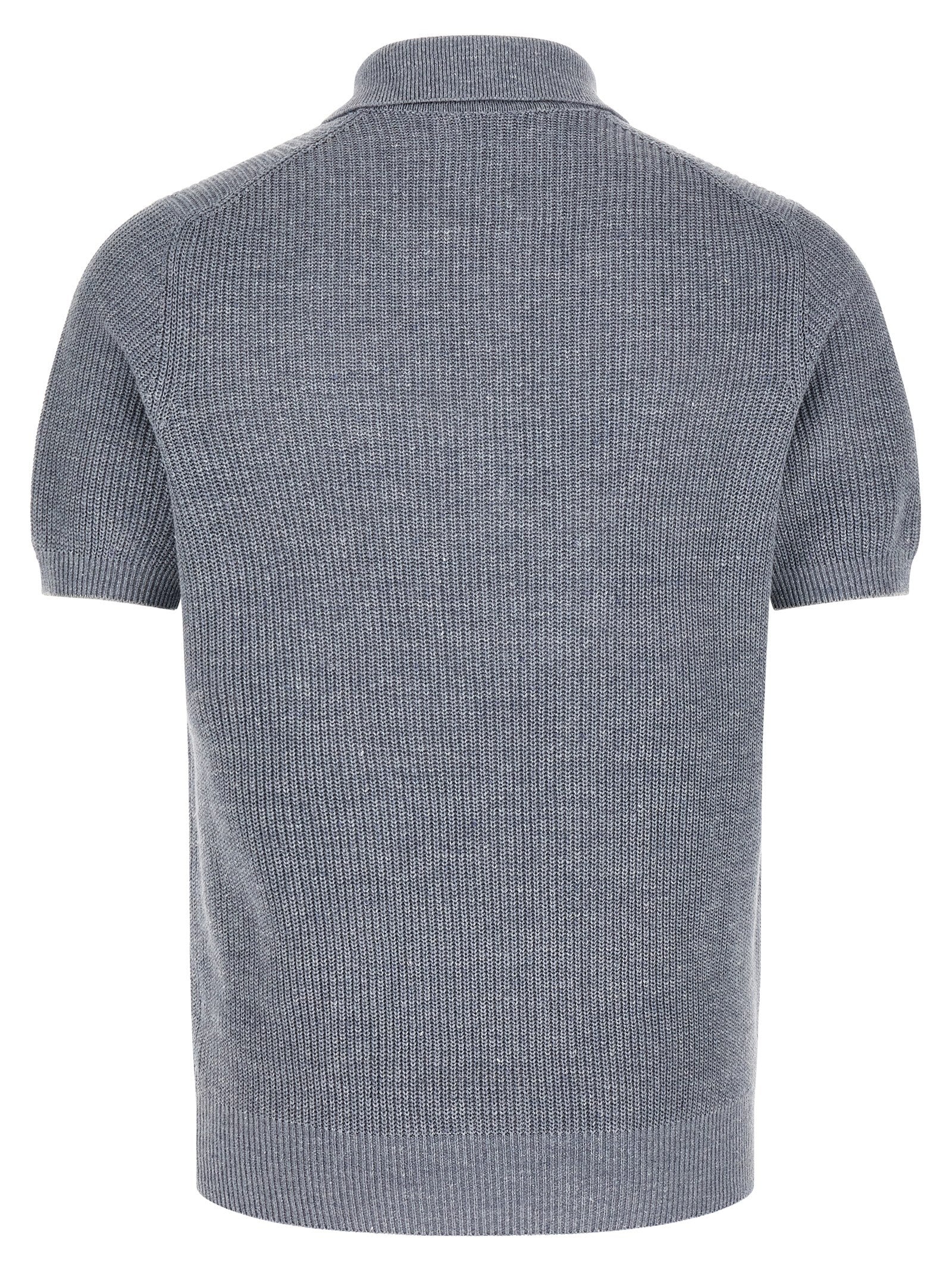 Brunello Cucinelli Blue Linen Polo Shirt Brunello Cucinelli