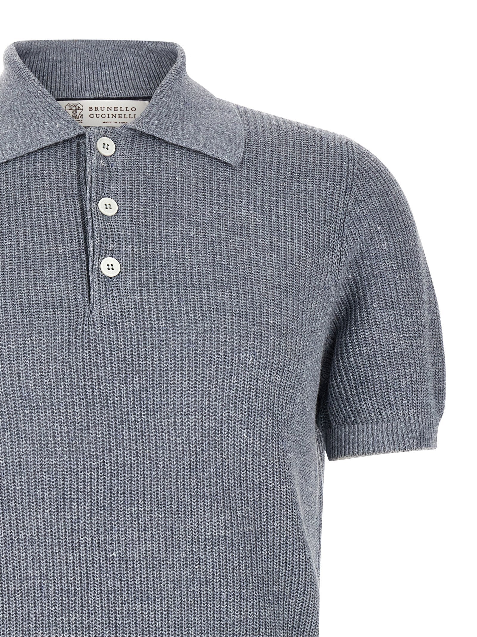 Brunello Cucinelli Blue Linen Polo Shirt Brunello Cucinelli