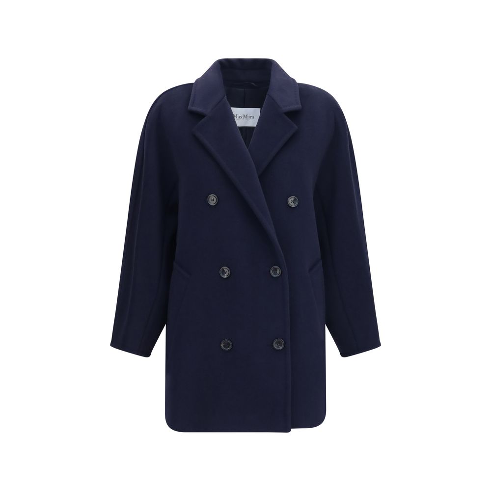Max Mara Blue Wool Oves Aries Full-Length Jacket Max Mara