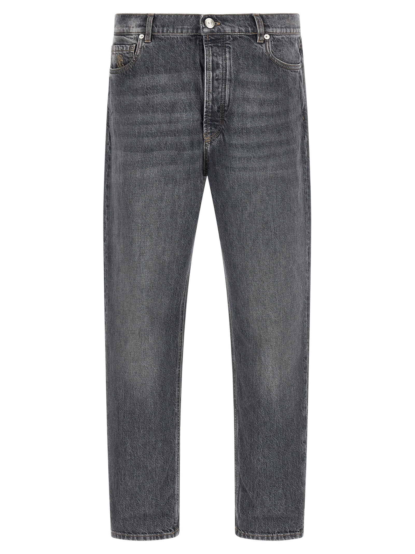 Brunello Cucinelli Gray Cotton Straight-Leg Jeans Brunello Cucinelli