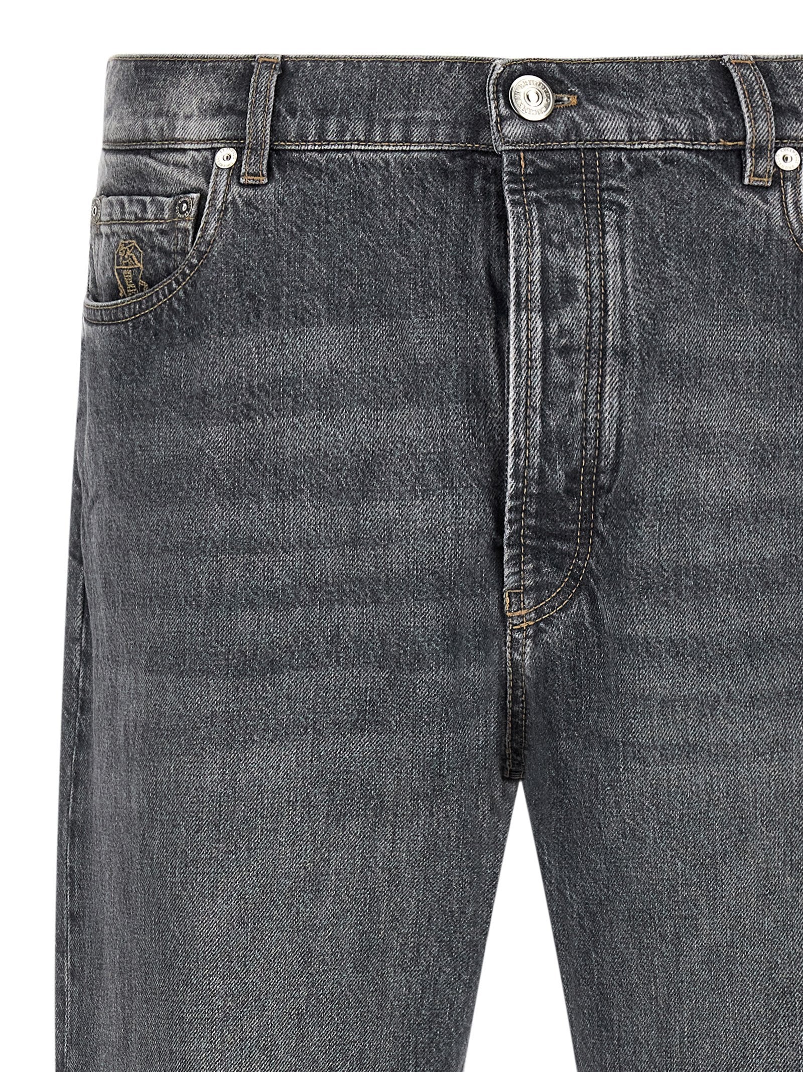 Brunello Cucinelli Gray Cotton Straight-Leg Jeans Brunello Cucinelli