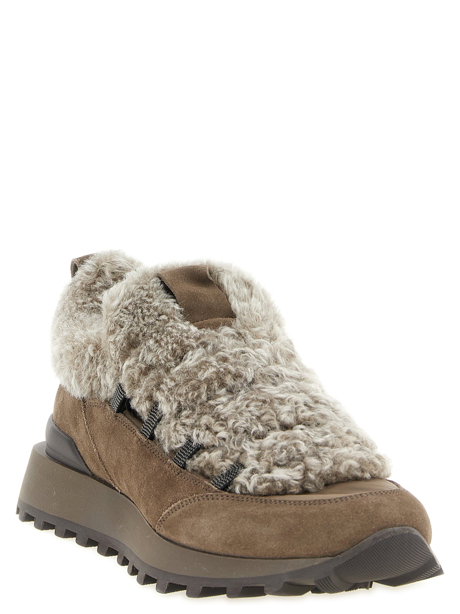 Brunello Cucinelli Brown Calfskin Chunky Sneakers Brunello Cucinelli