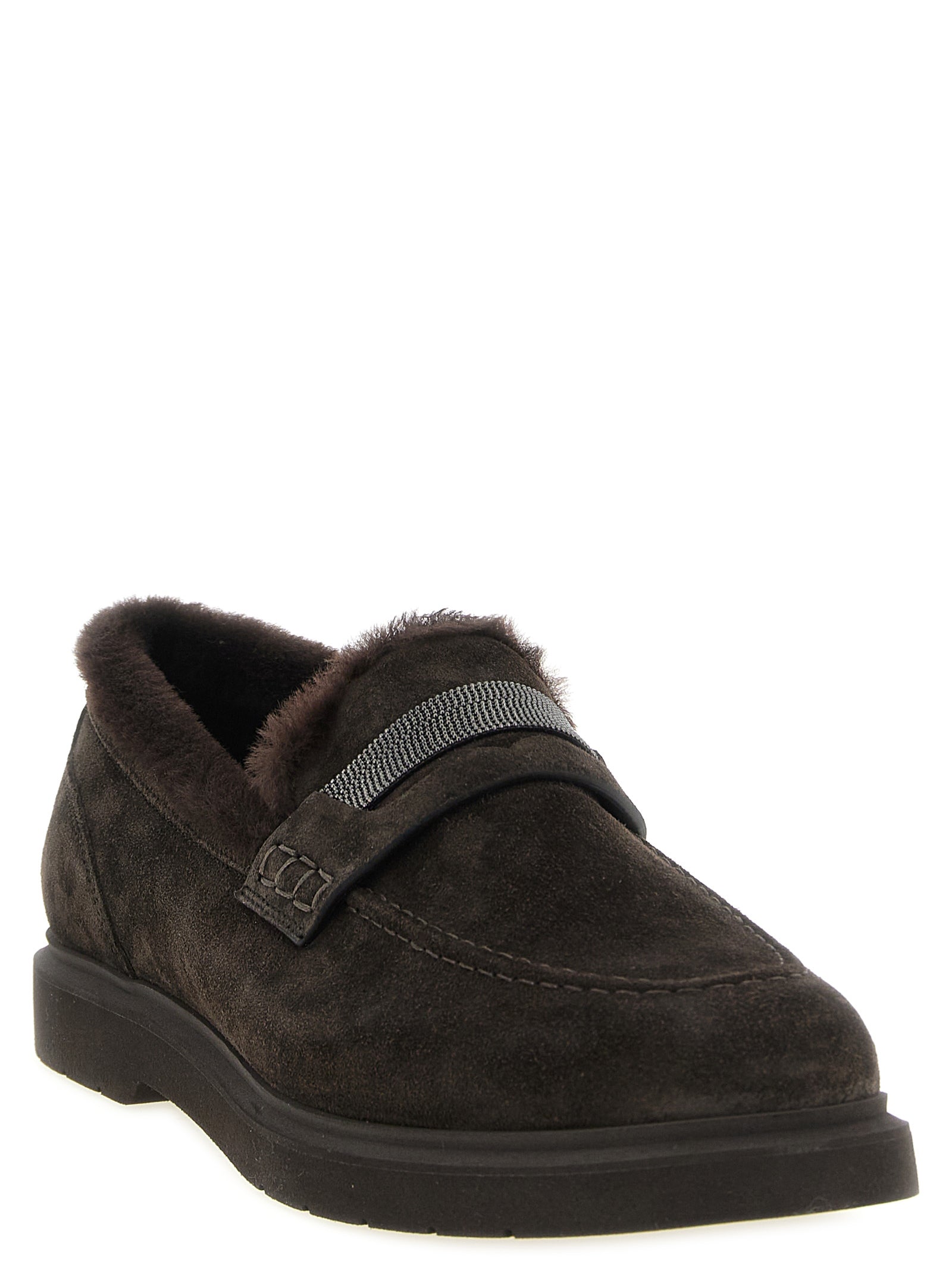 Brunello Cucinelli Brown Calfskin Slip-On Loafers Brunello Cucinelli
