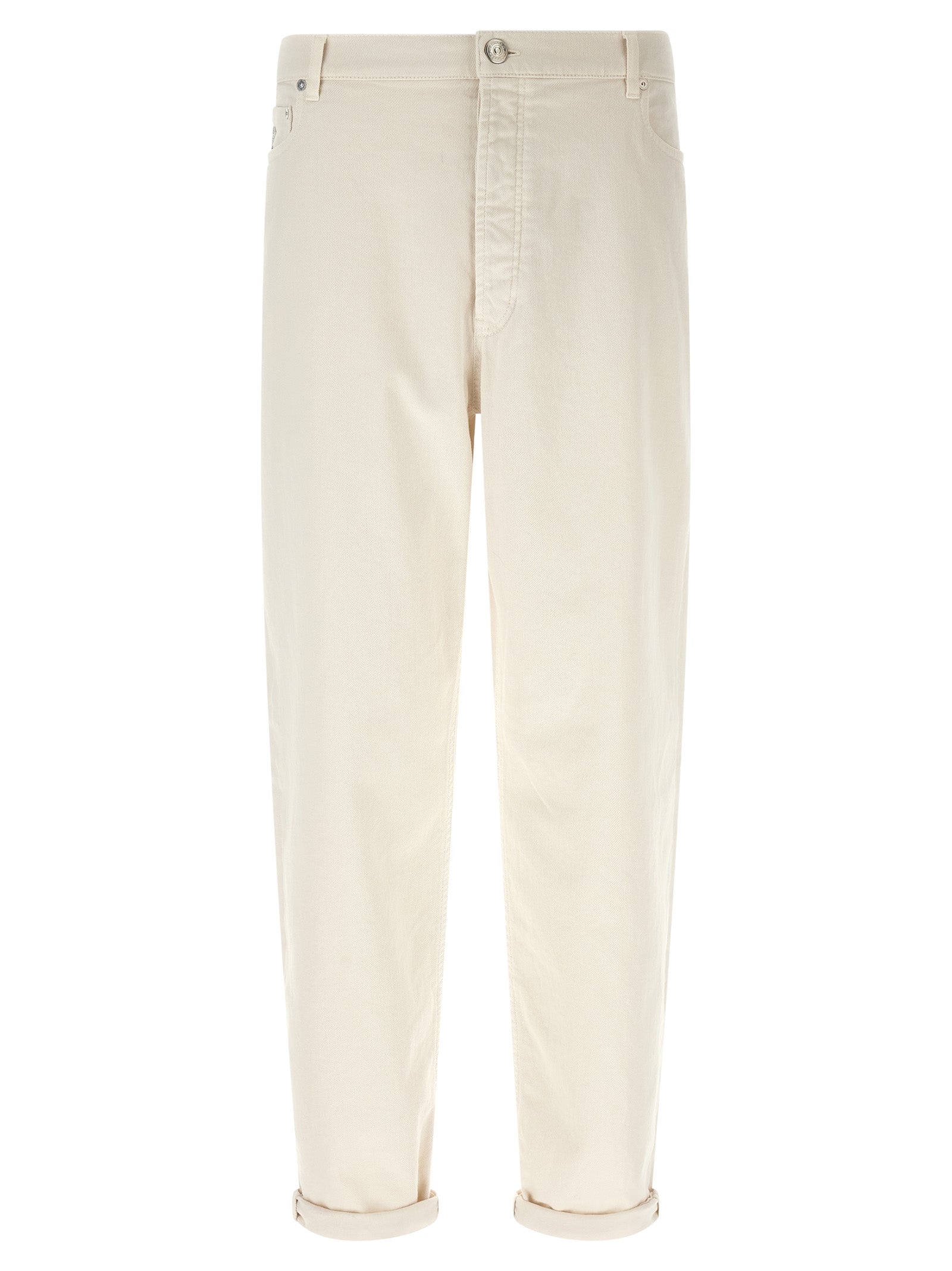 Brunello Cucinelli White Cotton Relaxed Fit Jeans Brunello Cucinelli