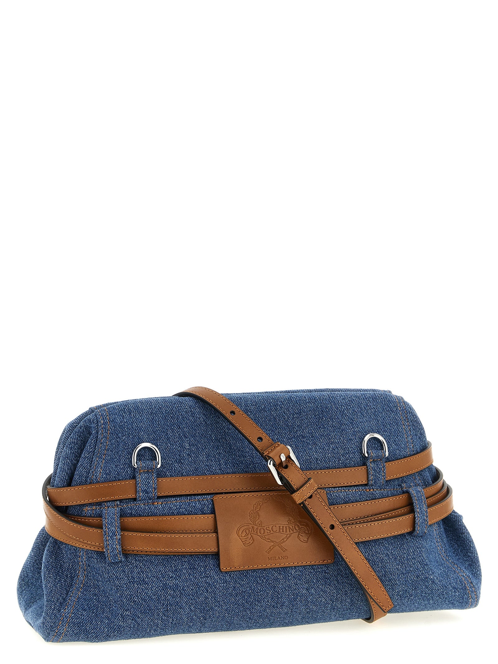 Moschino Blue Cotton Clutch Bag Moschino