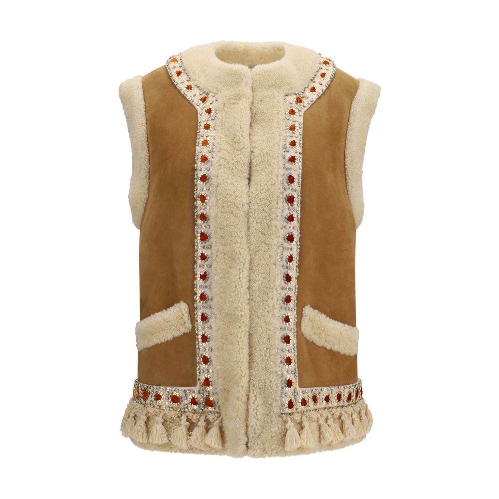 Valentino Garavani Beige Lamb Ovis Aries Aries Sleeveless Jacket Valentino Garavani