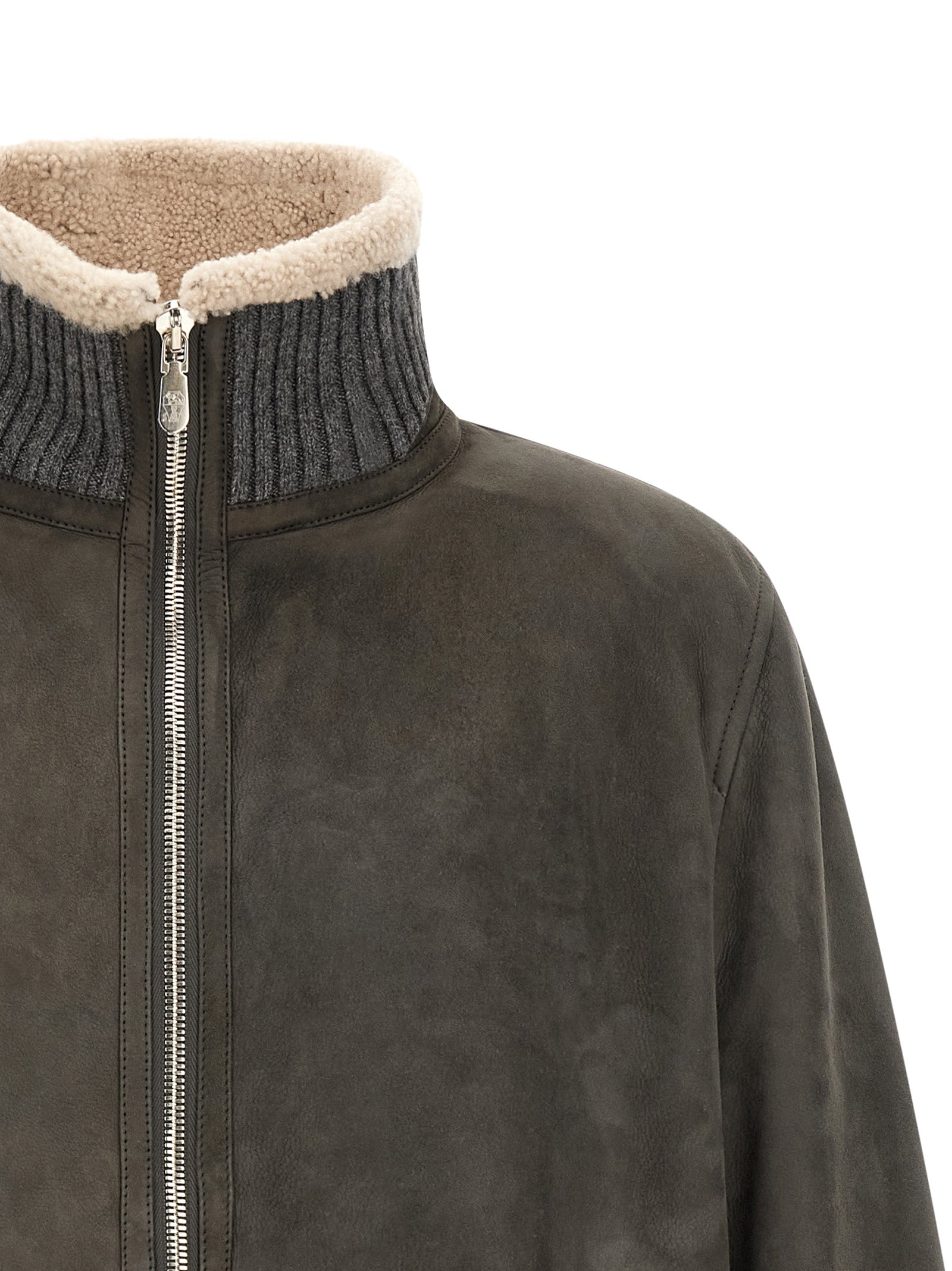 Brunello Cucinelli Gray Lamb Leather Leather Jacket Brunello Cucinelli