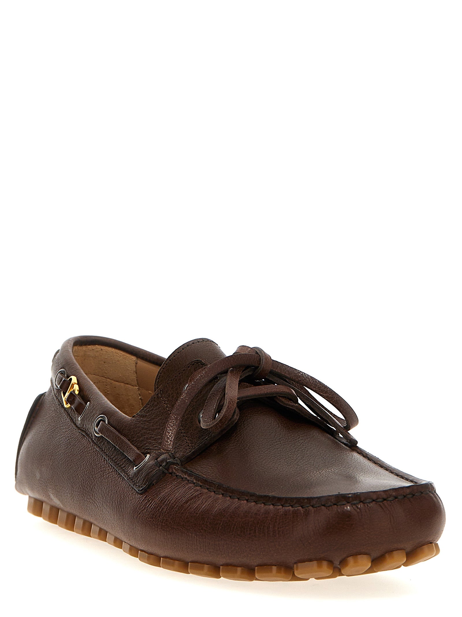 Valentino Garavani Brown Buffalo Leather Slip-On Loafers Valentino Garavani