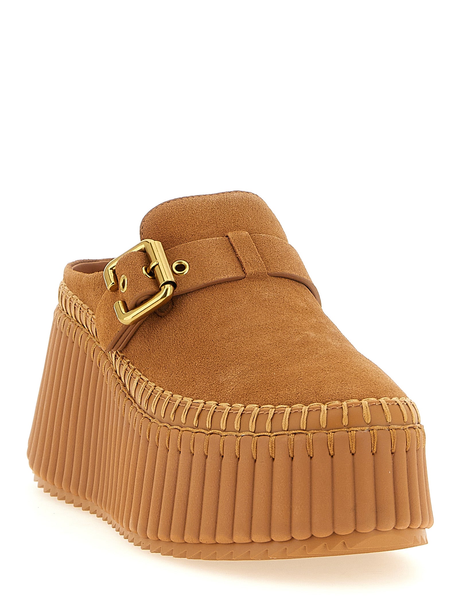 Chloé Beige Calfskin Wedge Sandals Chloé